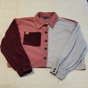 SIMPLY SOUTHERN COLLECTION Colorblock Corduroy Button-Up Cropped Long Sleeves